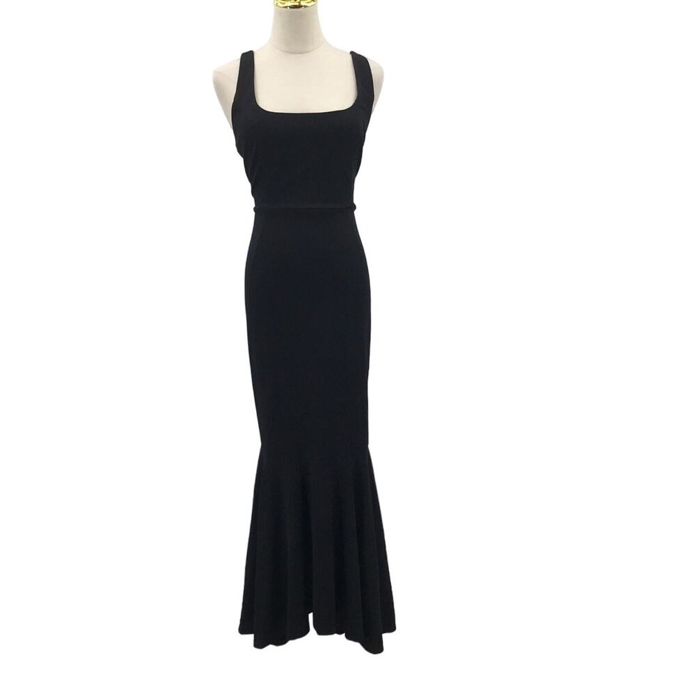 LULU'S SZ L Romantic Destiny Black Square Neck Trumpet Maxi Dress - Picture 2 of 8